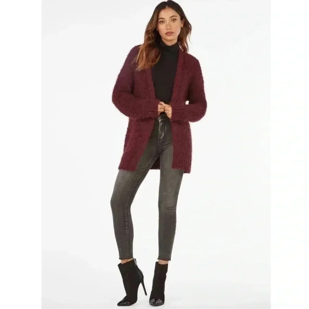 JustFab Fuzzy Wine Open Cardigan NWT - Picture 3 of 10